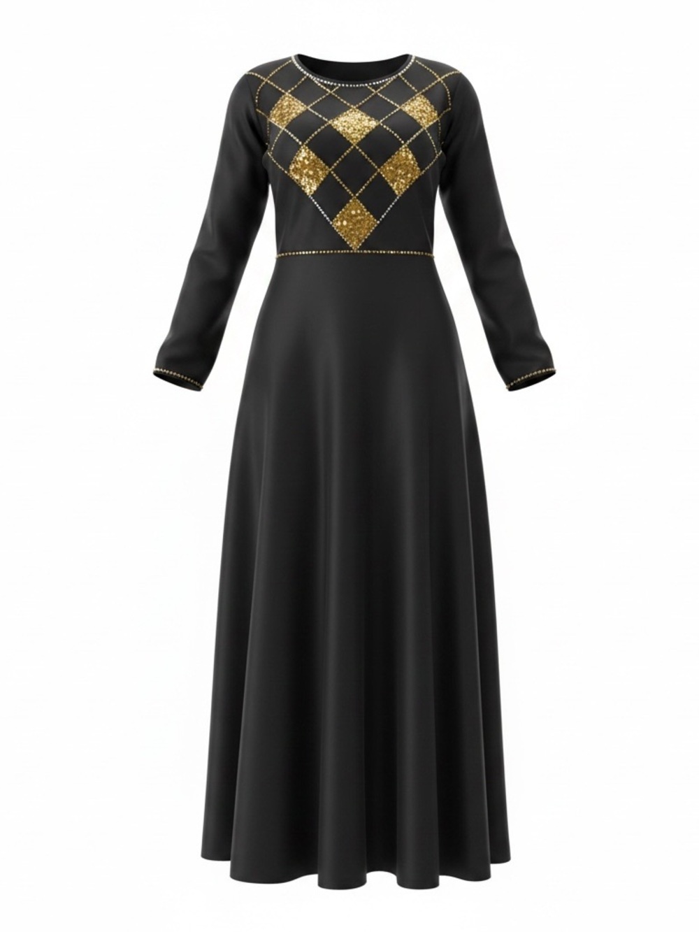 Vintage NSH Elegant Black Maxi Dress with Sequined Accents